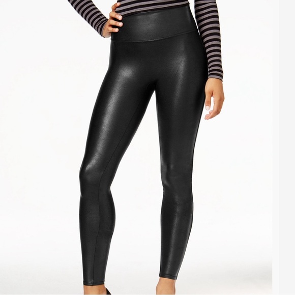 SPANX Pants - Spanx Faux Leather Leggings Black Medium High Rise Shaping Sculpt Fit Pants